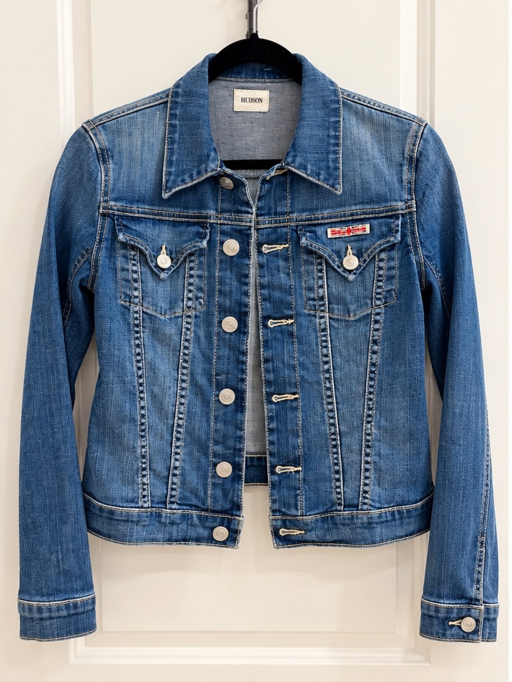 Hudson Jeans Blue Denim Trucker Jacket Classic Fitted Button Front- Size Small